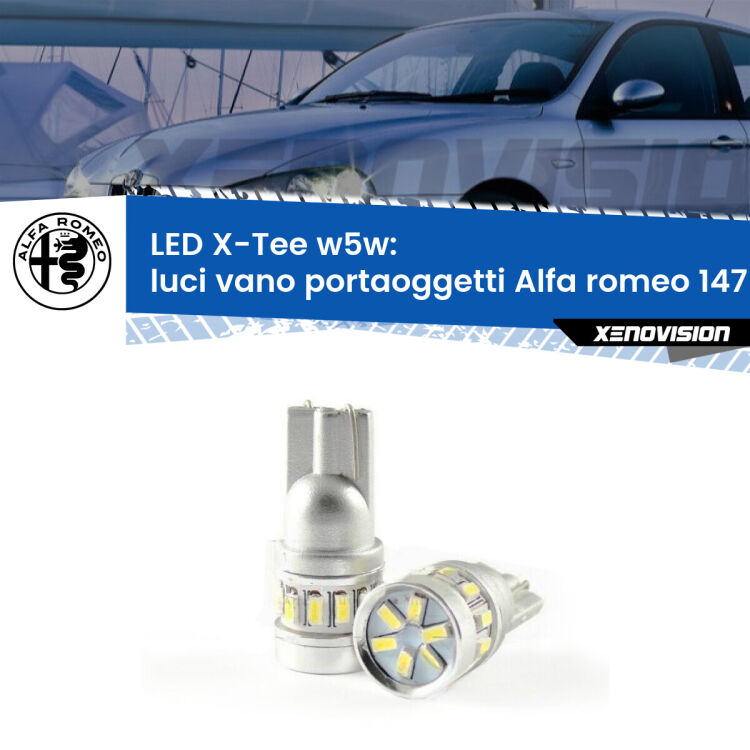 0 Luci Vano Portaoggetti LED per Alfa romeo 147 2000 - 2010: W5W X-Tee <strong>LED luci vano portaoggetti per Alfa romeo 147</strong> 2000 - 2010. Lampade <strong>W5W</strong> modello X-Tee Xenovision top di gamma.