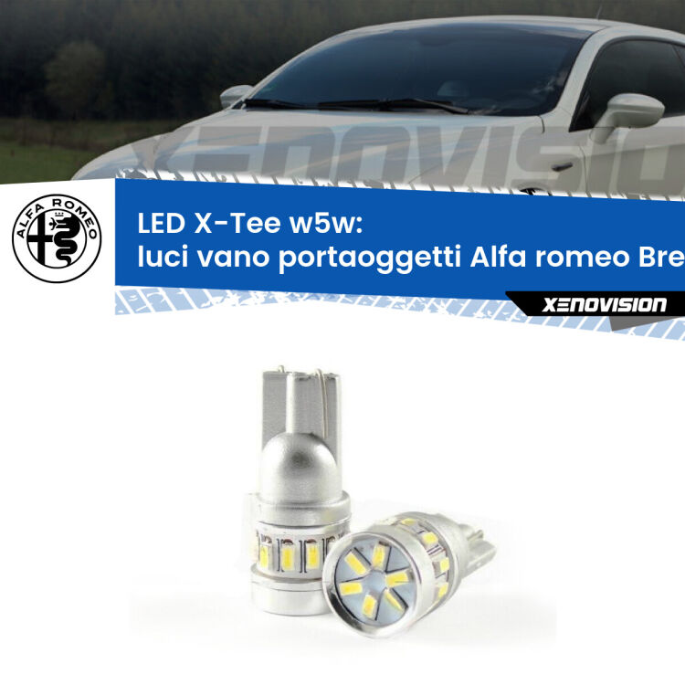 Luci Vano Portaoggetti LED per Alfa romeo Brera  2006 - 2010: W5W X-Tee <strong>LED luci vano portaoggetti per Alfa romeo Brera</strong>  2006 - 2010. Lampade <strong>W5W</strong> modello X-Tee Xenovision top di gamma.