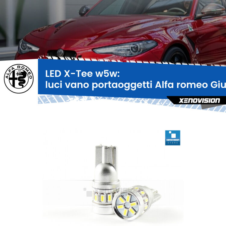<strong>LED luci vano portaoggetti per Alfa romeo Giulia</strong>  2015 in poi. Lampade <strong>W5W</strong> modello X-Tee Xenovision top di gamma.