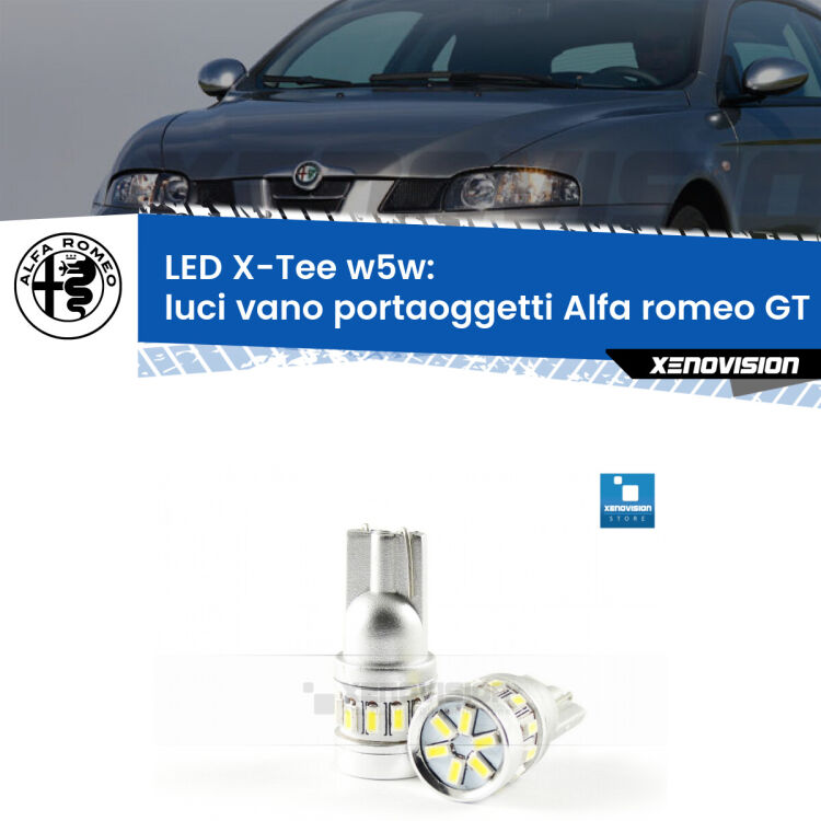 <strong>LED luci vano portaoggetti per Alfa romeo GT</strong>  2003 - 2010. Lampade <strong>W5W</strong> modello X-Tee Xenovision top di gamma.