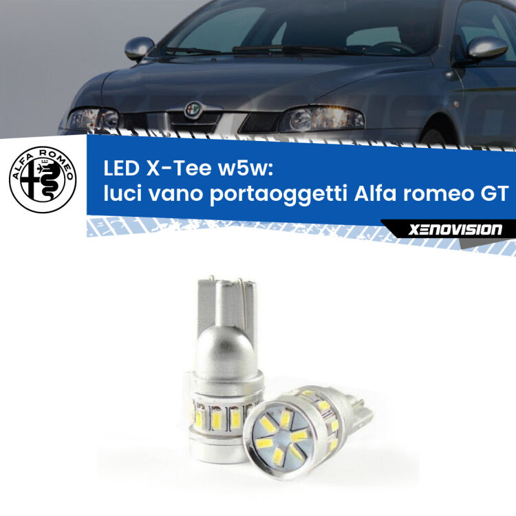 Luci Vano Portaoggetti LED per Alfa romeo GT  2003 - 2010: W5W X-Tee <strong>LED luci vano portaoggetti per Alfa romeo GT</strong>  2003 - 2010. Lampade <strong>W5W</strong> modello X-Tee Xenovision top di gamma.