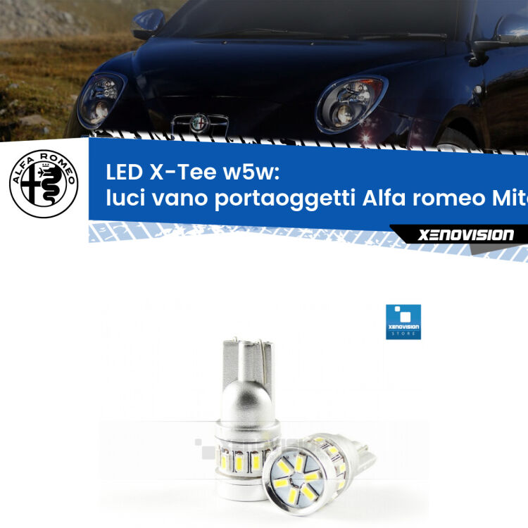 <strong>LED luci vano portaoggetti per Alfa romeo Mito</strong>  2008 - 2018. Lampade <strong>W5W</strong> modello X-Tee Xenovision top di gamma.