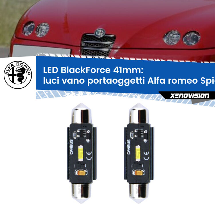 0 Luci Vano Portaoggetti LED per Alfa romeo Spider 916 1995 - 2005: C5W BlackForce 41mm (Coppia) <strong>Luci Vano Portaoggetti LED per Alfa romeo Spider</strong> 916 1995 - 2005. Coppia lampade <strong>C5W</strong> 41mm modello BlackForce canbus.