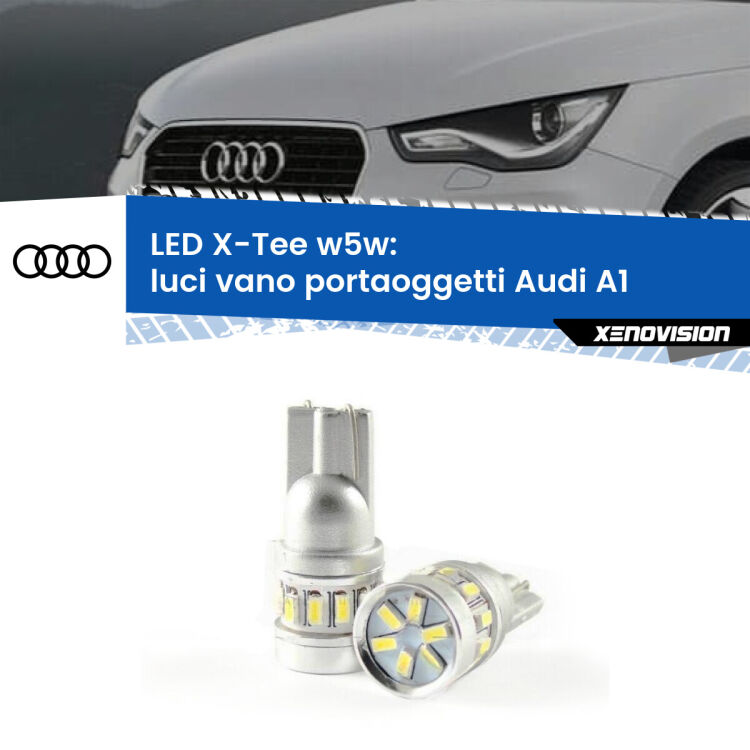 0 Luci Vano Portaoggetti LED per Audi A1  2010 - 2018: W5W X-Tee <strong>LED luci vano portaoggetti per Audi A1</strong>  2010 - 2018. Lampade <strong>W5W</strong> modello X-Tee Xenovision top di gamma.