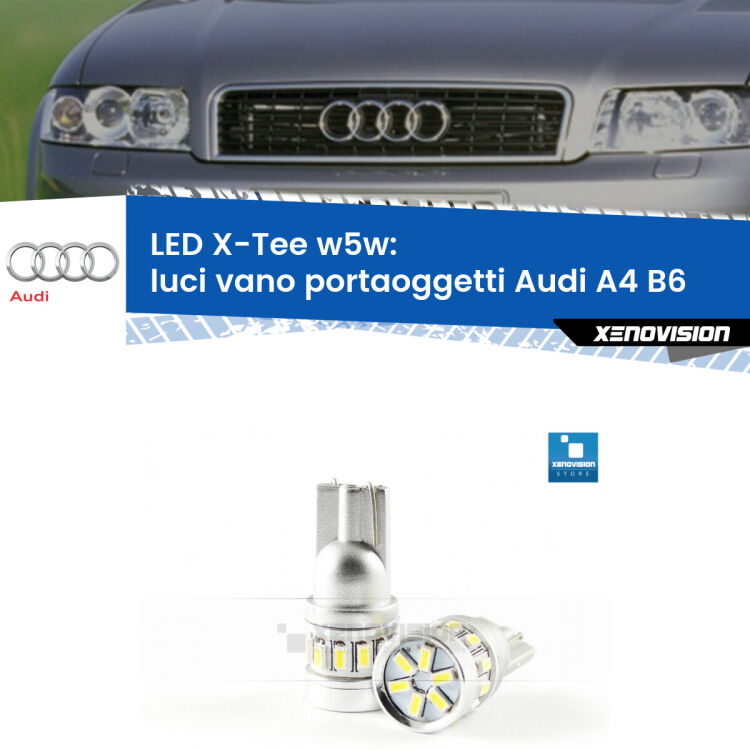 <strong>LED luci vano portaoggetti per Audi A4</strong> B6 2000 - 2004. Lampade <strong>W5W</strong> modello X-Tee Xenovision top di gamma.