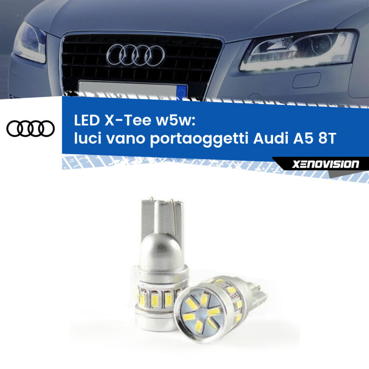 0 Luci Vano Portaoggetti LED per Audi A5 8T 2007 - 2017: W5W X-Tee <strong>LED luci vano portaoggetti per Audi A5</strong> 8T 2007 - 2017. Lampade <strong>W5W</strong> modello X-Tee Xenovision top di gamma.