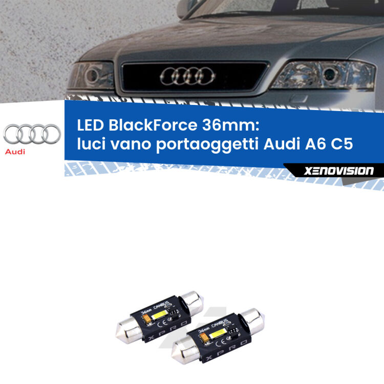<strong>LED luci vano portaoggetti 36mm per Audi A6</strong> C5 1997 - 2004. Coppia lampadine <strong>C5W</strong>modello BlackForce Xenovision.