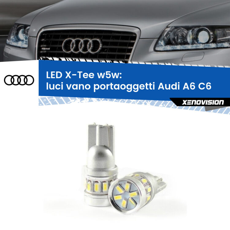 0 Luci Vano Portaoggetti LED per Audi A6 C6 2004 - 2011: W5W X-Tee <strong>LED luci vano portaoggetti per Audi A6</strong> C6 2004 - 2011. Lampade <strong>W5W</strong> modello X-Tee Xenovision top di gamma.