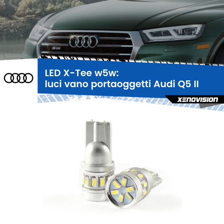 0 Luci Vano Portaoggetti LED per Audi Q5 II 2018 in poi: W5W X-Tee <strong>LED luci vano portaoggetti per Audi Q5</strong> II 2018 in poi. Lampade <strong>W5W</strong> modello X-Tee Xenovision top di gamma.