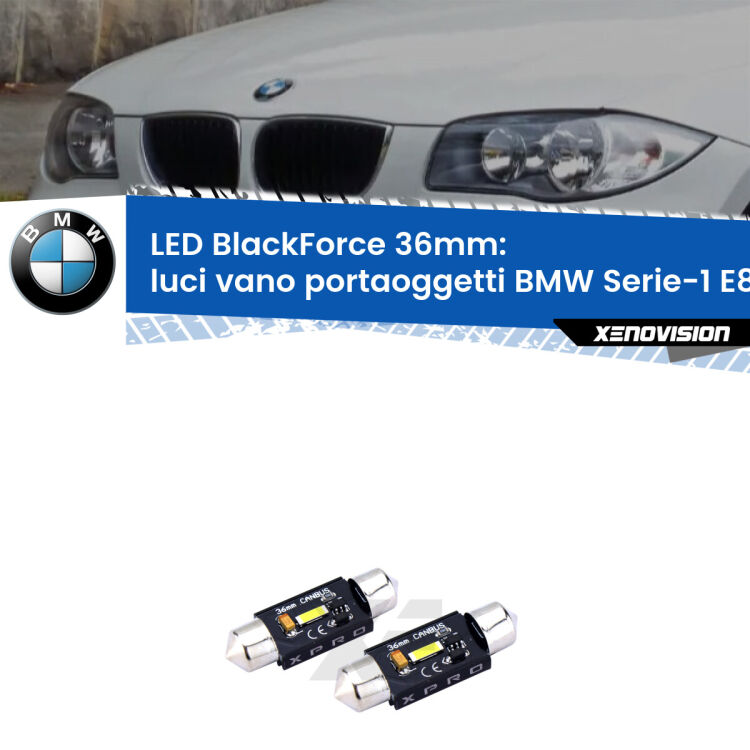 <strong>LED luci vano portaoggetti 36mm per BMW Serie-1</strong> E87 2003 - 2012. Coppia lampadine <strong>C5W</strong>modello BlackForce Xenovision.