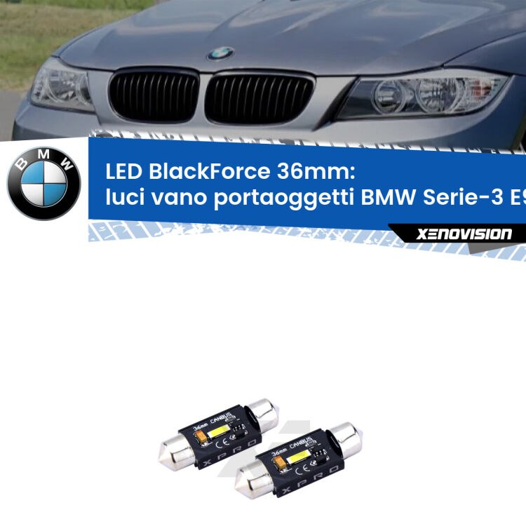 <strong>LED luci vano portaoggetti 36mm per BMW Serie-3</strong> E90 2005 - 2011. Coppia lampadine <strong>C5W</strong>modello BlackForce Xenovision.