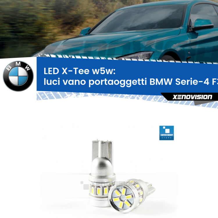 <strong>LED luci vano portaoggetti per BMW Serie-4</strong> F32, F82 2013 - 2019. Lampade <strong>W5W</strong> modello X-Tee Xenovision top di gamma.