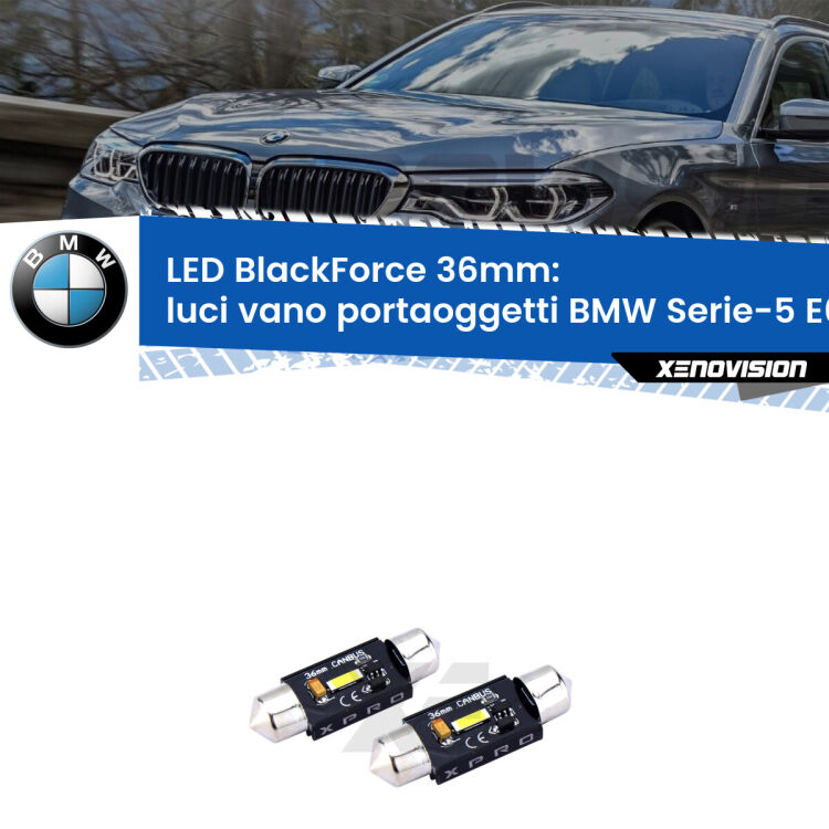 <strong>LED luci vano portaoggetti 36mm per BMW Serie-5</strong> E60 2003 - 2010. Coppia lampadine <strong>C5W</strong>modello BlackForce Xenovision.