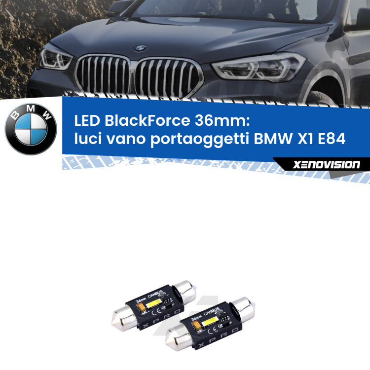 <strong>LED luci vano portaoggetti 36mm per BMW X1</strong> E84 2009 - 2015. Coppia lampadine <strong>C5W</strong>modello BlackForce Xenovision.