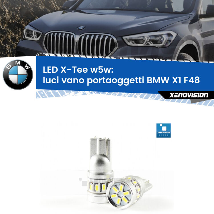 <strong>LED luci vano portaoggetti per BMW X1</strong> F48 2016 - 2021. Lampade <strong>W5W</strong> modello X-Tee Xenovision top di gamma.