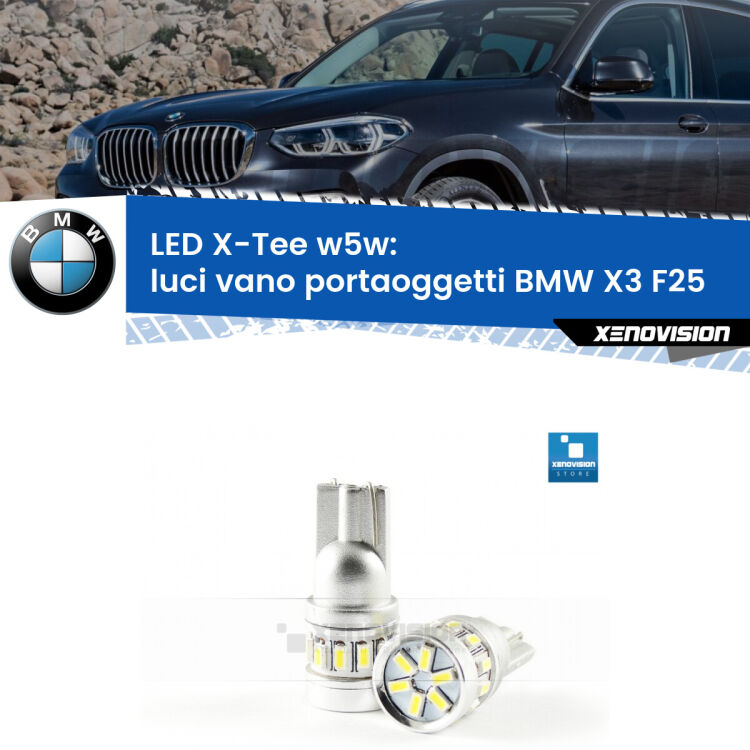 <strong>LED luci vano portaoggetti per BMW X3</strong> F25 2010 - 2016. Lampade <strong>W5W</strong> modello X-Tee Xenovision top di gamma.