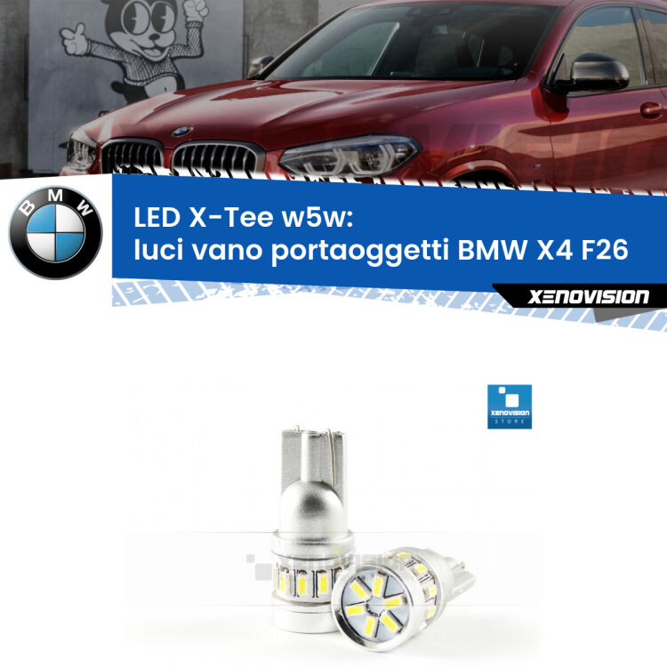 <strong>LED luci vano portaoggetti per BMW X4</strong> F26 2014 - 2017. Lampade <strong>W5W</strong> modello X-Tee Xenovision top di gamma.