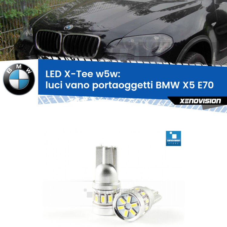 <strong>LED luci vano portaoggetti per BMW X5</strong> E70 2006 - 2013. Lampade <strong>W5W</strong> modello X-Tee Xenovision top di gamma.