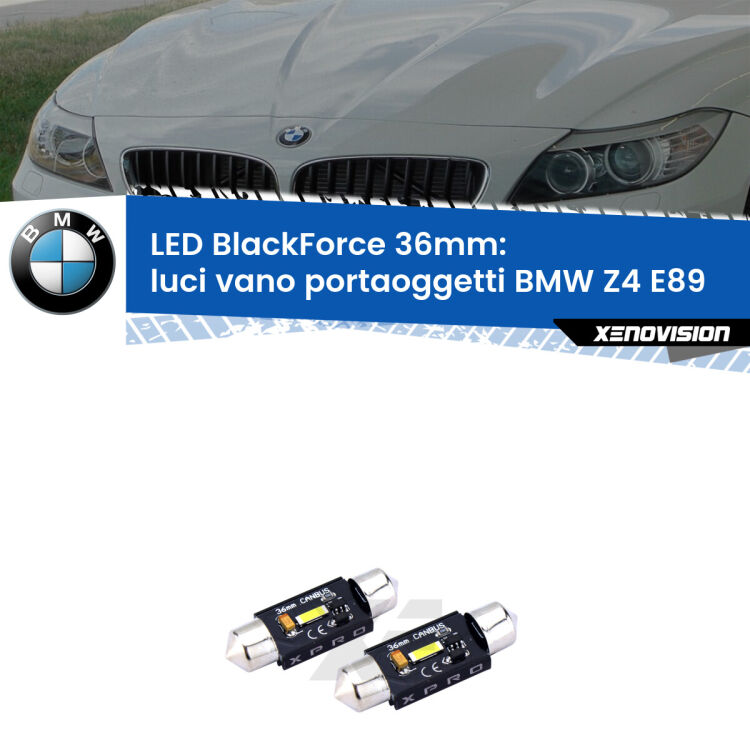 <strong>LED luci vano portaoggetti 36mm per BMW Z4</strong> E89 2009 - 2016. Coppia lampadine <strong>C5W</strong>modello BlackForce Xenovision.