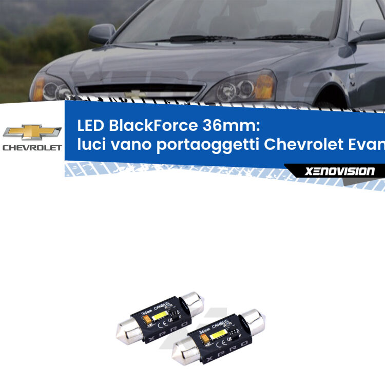 <strong>LED luci vano portaoggetti 36mm per Chevrolet Evanda</strong>  2005 - 2006. Coppia lampadine <strong>C5W</strong>modello BlackForce Xenovision.