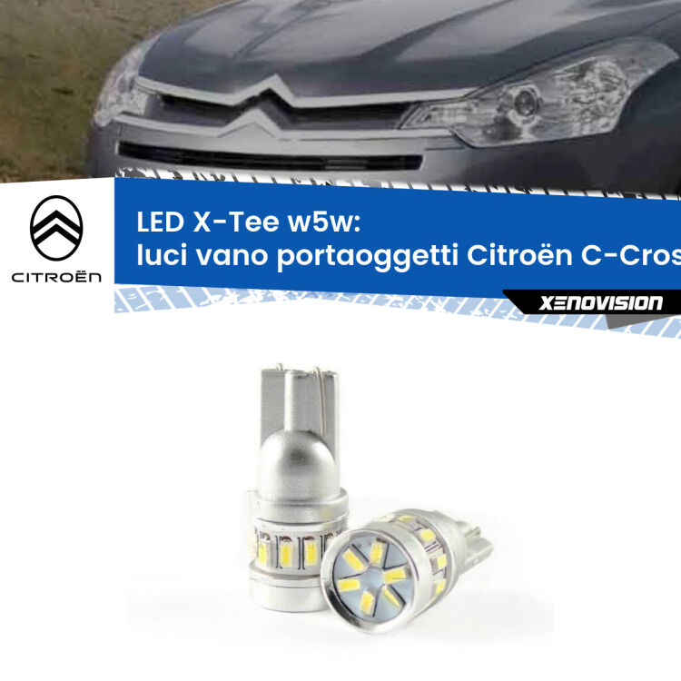 0 Luci Vano Portaoggetti LED per Citroën C-Crosser 2007 - 2012: W5W X-Tee <strong>LED luci vano portaoggetti per Citroën C-Crosser</strong> 2007 - 2012. Lampade <strong>W5W</strong> modello X-Tee Xenovision top di gamma.