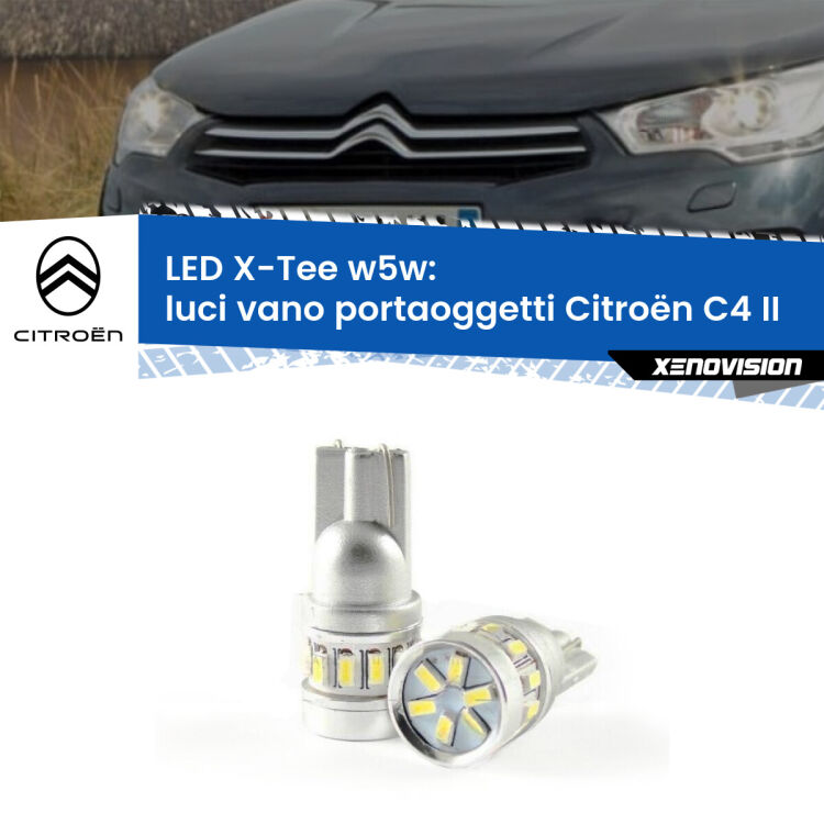 0 Luci Vano Portaoggetti LED per Citroën C4 II 2009 - 2016: W5W X-Tee <strong>LED luci vano portaoggetti per Citroën C4</strong> II 2009 - 2016. Lampade <strong>W5W</strong> modello X-Tee Xenovision top di gamma.