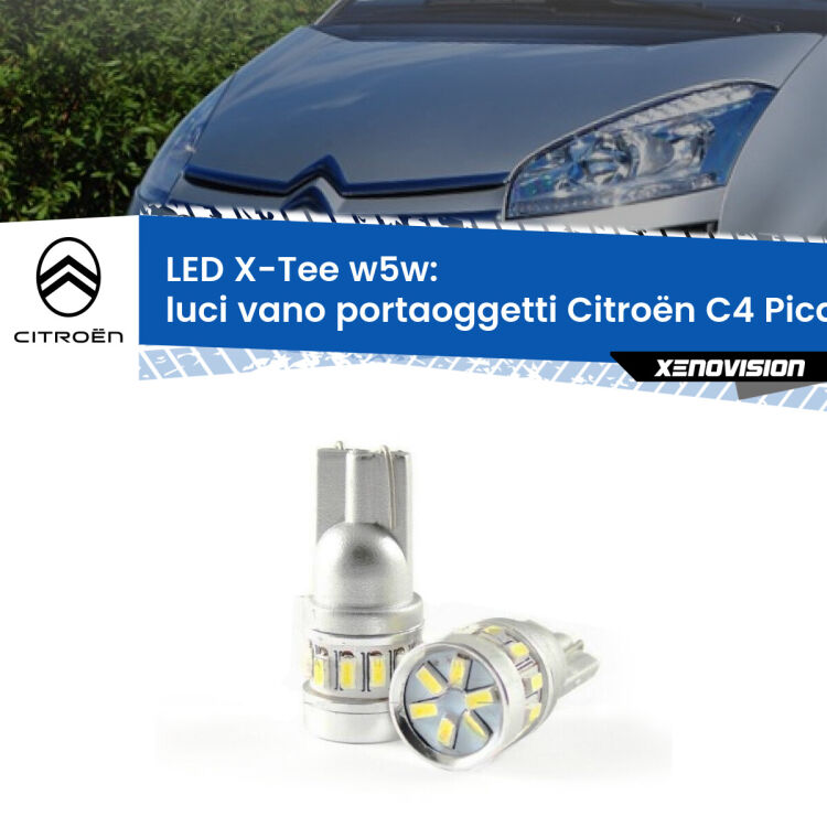 0 Luci Vano Portaoggetti LED per Citroën C4 Picasso 2006 - 2013: W5W X-Tee <strong>LED luci vano portaoggetti per Citroën C4 Picasso</strong> 2006 - 2013. Lampade <strong>W5W</strong> modello X-Tee Xenovision top di gamma.