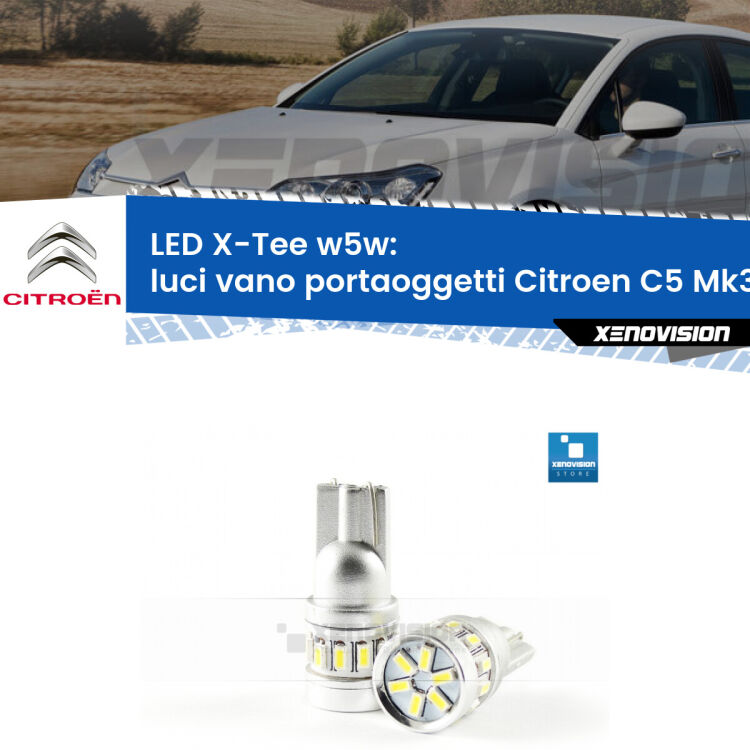<strong>LED luci vano portaoggetti per Citroen C5</strong> Mk3 2008 - 2014. Lampade <strong>W5W</strong> modello X-Tee Xenovision top di gamma.