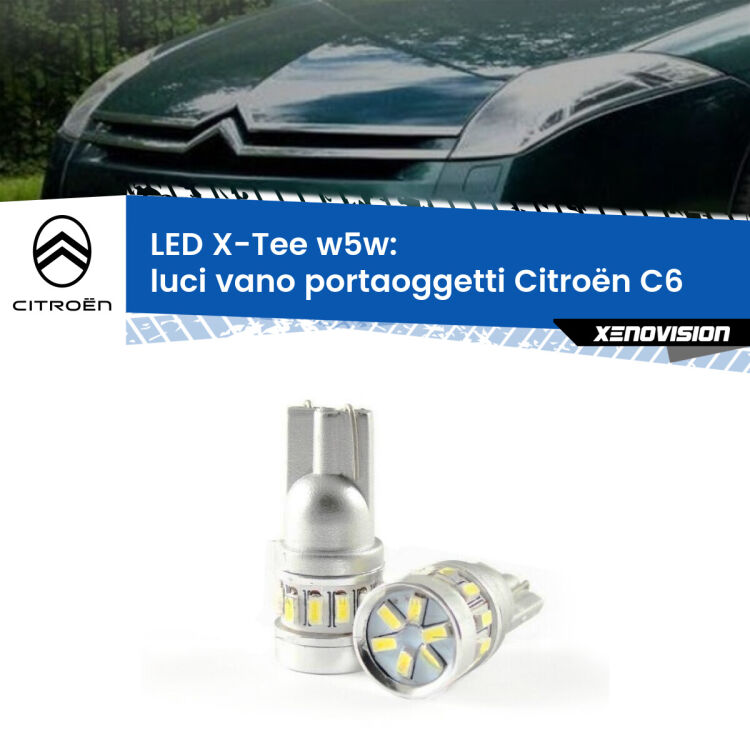 0 Luci Vano Portaoggetti LED per Citroën C6  2005 - 2012: W5W X-Tee <strong>LED luci vano portaoggetti per Citroën C6</strong>  2005 - 2012. Lampade <strong>W5W</strong> modello X-Tee Xenovision top di gamma.