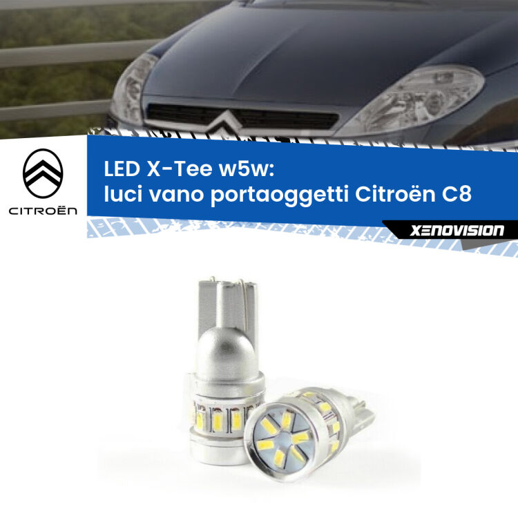 0 Luci Vano Portaoggetti LED per Citroën C8  2002 - 2010: W5W X-Tee <strong>LED luci vano portaoggetti per Citroën C8</strong>  2002 - 2010. Lampade <strong>W5W</strong> modello X-Tee Xenovision top di gamma.