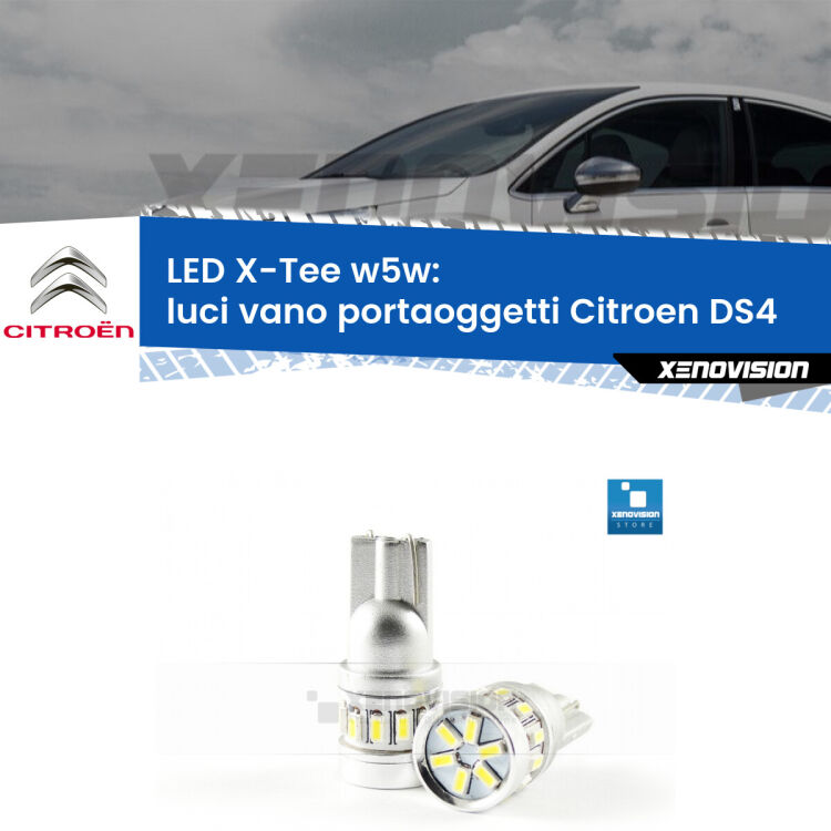 <strong>LED luci vano portaoggetti per Citroen DS4</strong>  2011 - 2015. Lampade <strong>W5W</strong> modello X-Tee Xenovision top di gamma.
