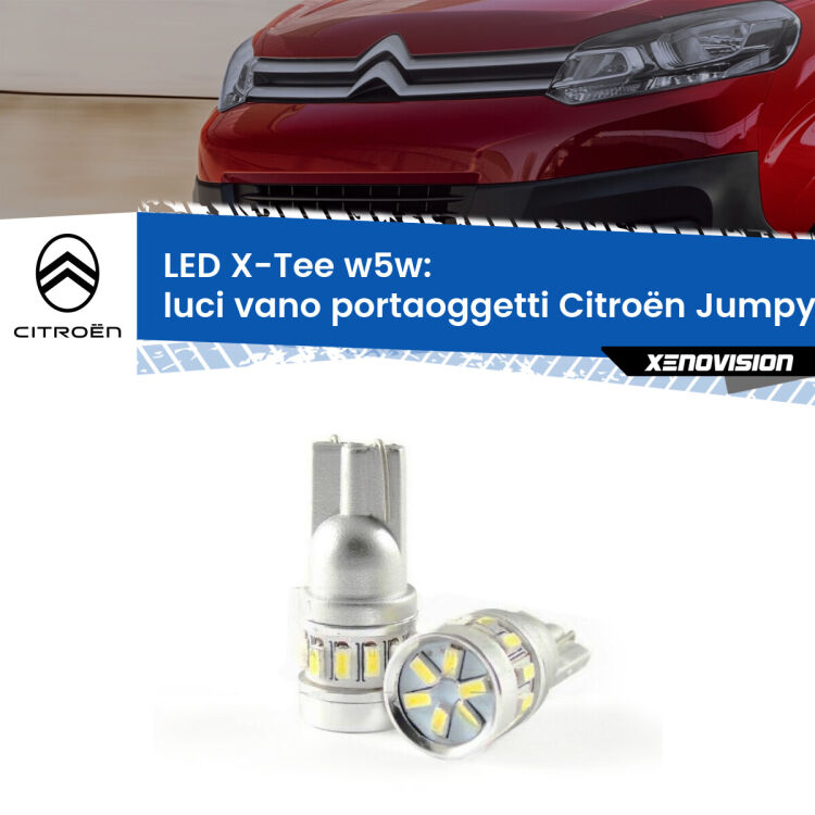 0 Luci Vano Portaoggetti LED per Citroën Jumpy III 2016 in poi: W5W X-Tee <strong>LED luci vano portaoggetti per Citroën Jumpy</strong> III 2016 in poi. Lampade <strong>W5W</strong> modello X-Tee Xenovision top di gamma.