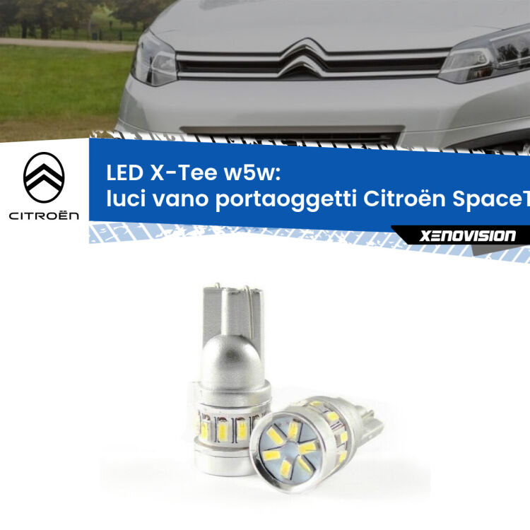 0 Luci Vano Portaoggetti LED per Citroën SpaceTourer 2016 in poi: W5W X-Tee <strong>LED luci vano portaoggetti per Citroën SpaceTourer</strong> 2016 in poi. Lampade <strong>W5W</strong> modello X-Tee Xenovision top di gamma.