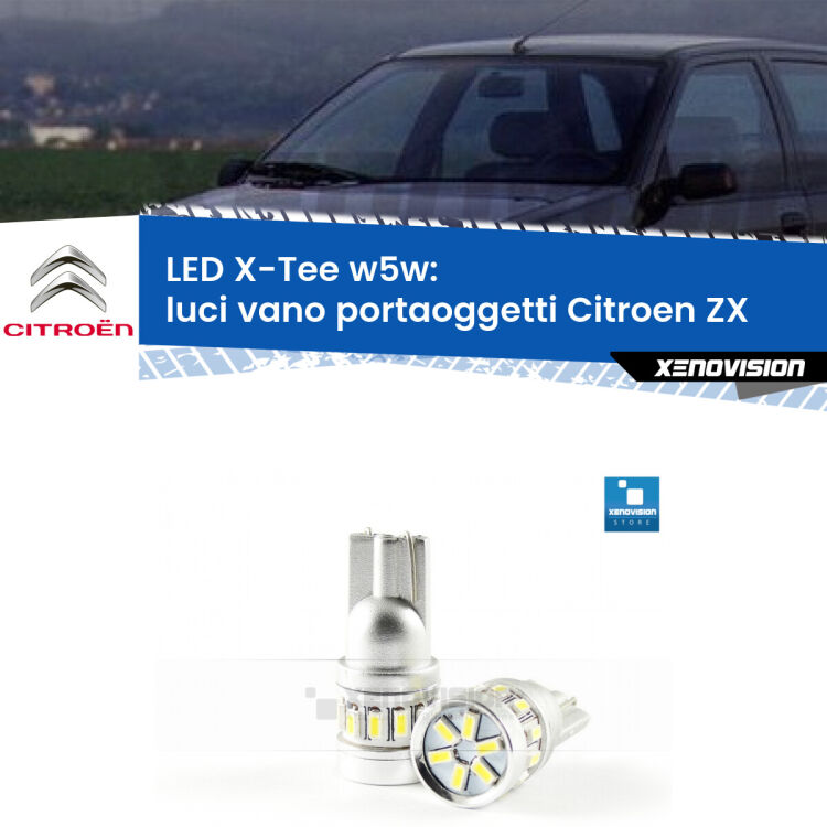 <strong>LED luci vano portaoggetti per Citroen ZX</strong>  1991 - 1997. Lampade <strong>W5W</strong> modello X-Tee Xenovision top di gamma.