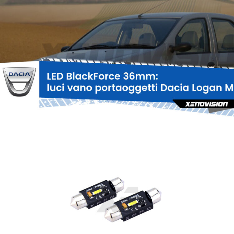 <strong>LED luci vano portaoggetti 36mm per Dacia Logan</strong> Mk1 2004 - 2011. Coppia lampadine <strong>C5W</strong>modello BlackForce Xenovision.