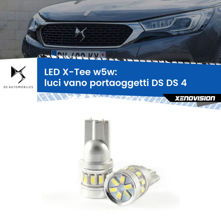 0 Luci Vano Portaoggetti LED per DS DS 4 2015 in poi: W5W X-Tee <strong>LED luci vano portaoggetti per DS DS 4</strong> 2015 in poi. Lampade <strong>W5W</strong> modello X-Tee Xenovision top di gamma.