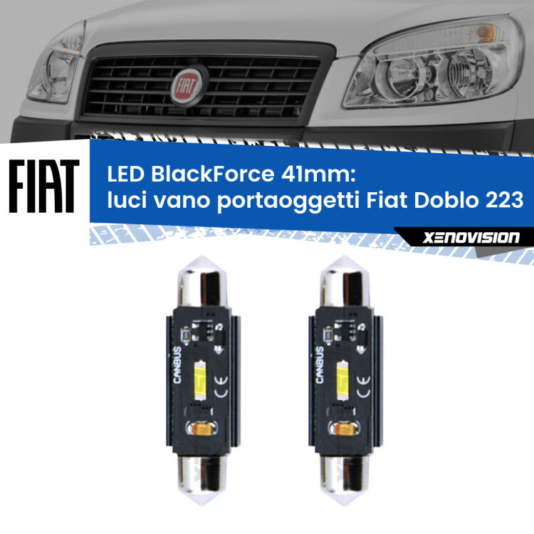 0 Luci Vano Portaoggetti LED per Fiat Doblo 223 2000 - 2010: C5W BlackForce 41mm (Coppia) <strong>Luci Vano Portaoggetti LED per Fiat Doblo</strong> 223 2000 - 2010. Coppia lampade <strong>C5W</strong> 41mm modello BlackForce canbus.