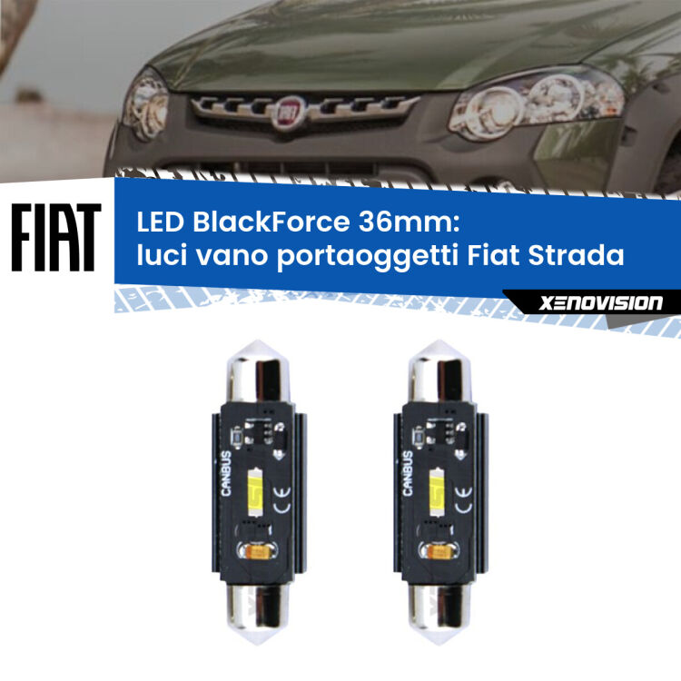 0 Luci Vano Portaoggetti LED per Fiat Strada 1999 - 2021: C5W BlackForce 36mm (Coppia) <strong>Luci Vano Portaoggetti LED per Fiat Strada</strong> 1999 - 2021. Coppia lampade <strong>C5W</strong> 36mm modello BlackForce canbus.