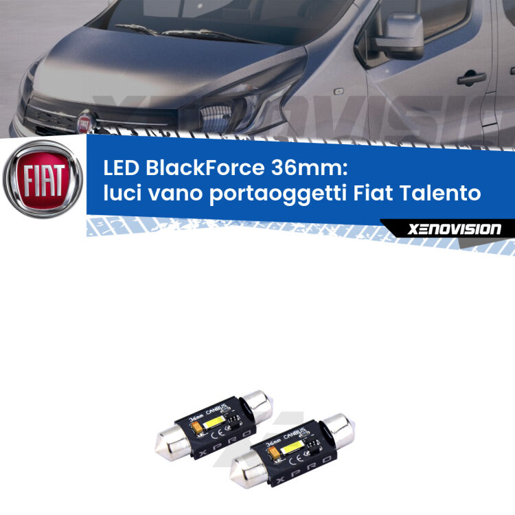 <strong>LED luci vano portaoggetti 36mm per Fiat Talento</strong>  2016 - 2020. Coppia lampadine <strong>C5W</strong>modello BlackForce Xenovision.