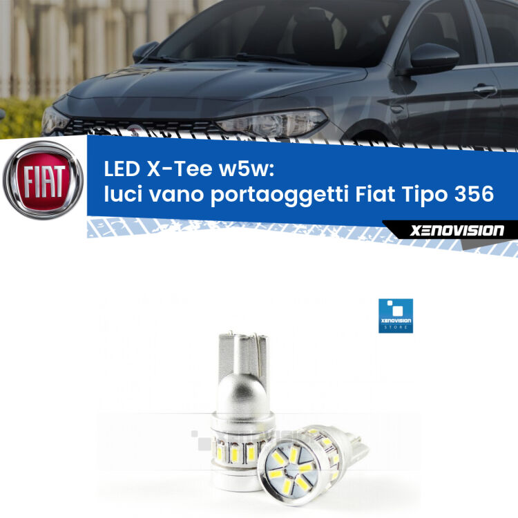 <strong>LED luci vano portaoggetti per Fiat Tipo</strong> 356 2015 in poi. Lampade <strong>W5W</strong> modello X-Tee Xenovision top di gamma.