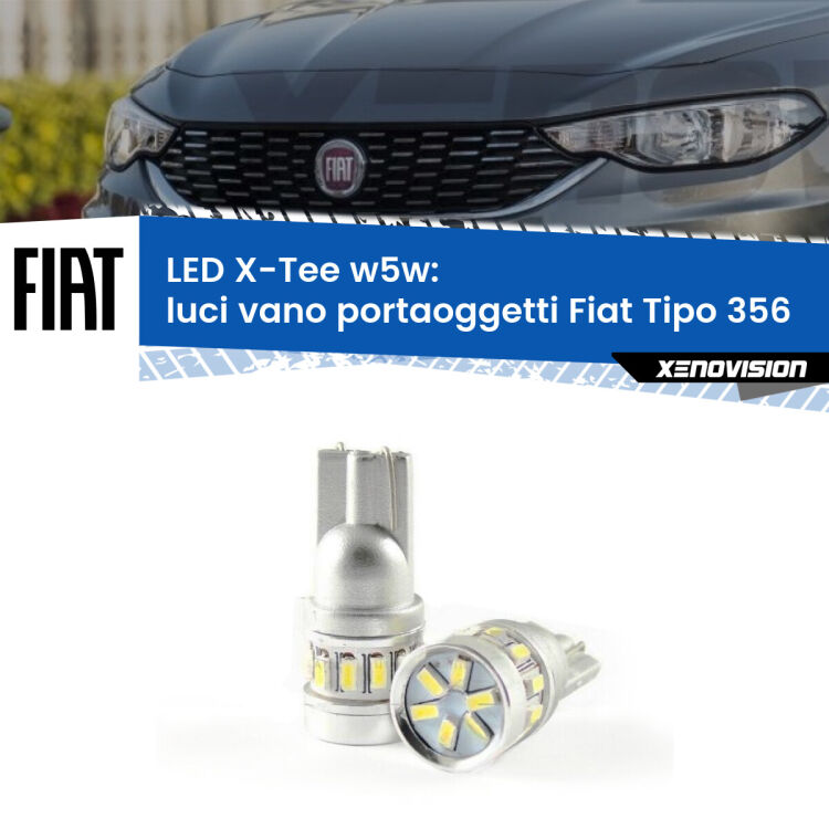 Luci Vano Portaoggetti LED per Fiat Tipo 356 2015 in poi: W5W X-Tee <strong>LED luci vano portaoggetti per Fiat Tipo</strong> 356 2015 in poi. Lampade <strong>W5W</strong> modello X-Tee Xenovision top di gamma.