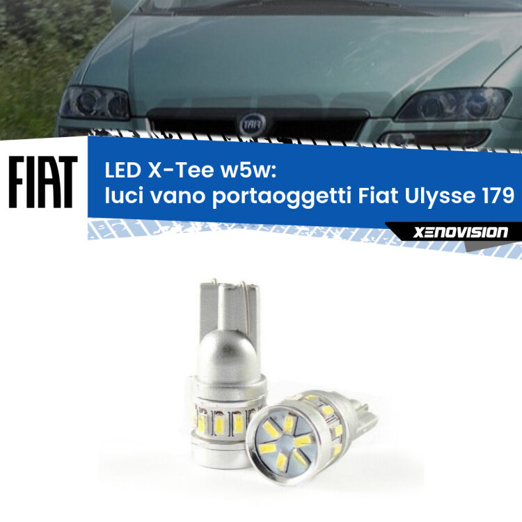 Luci Vano Portaoggetti LED per Fiat Ulysse 179 2002 - 2011: W5W X-Tee <strong>LED luci vano portaoggetti per Fiat Ulysse</strong> 179 2002 - 2011. Lampade <strong>W5W</strong> modello X-Tee Xenovision top di gamma.
