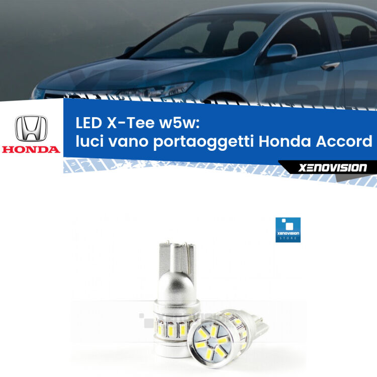 <strong>LED luci vano portaoggetti per Honda Accord</strong> Mk7 2002 - 2007. Lampade <strong>W5W</strong> modello X-Tee Xenovision top di gamma.