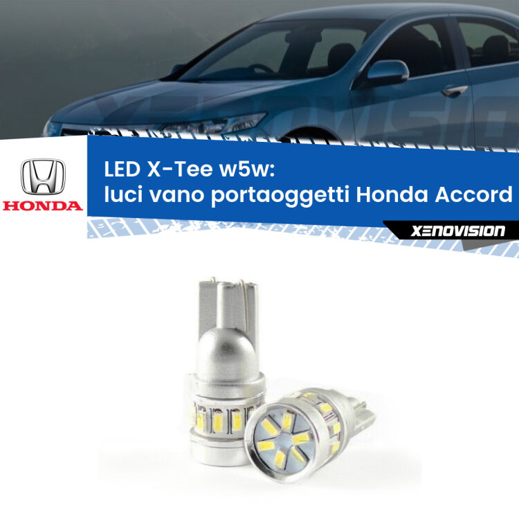 0 Luci Vano Portaoggetti LED per Honda Accord Mk7 2002 - 2007: W5W X-Tee <strong>LED luci vano portaoggetti per Honda Accord</strong> Mk7 2002 - 2007. Lampade <strong>W5W</strong> modello X-Tee Xenovision top di gamma.