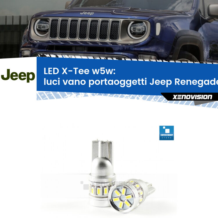 <strong>LED luci vano portaoggetti per Jeep Renegade</strong>  2014 in poi. Lampade <strong>W5W</strong> modello X-Tee Xenovision top di gamma.