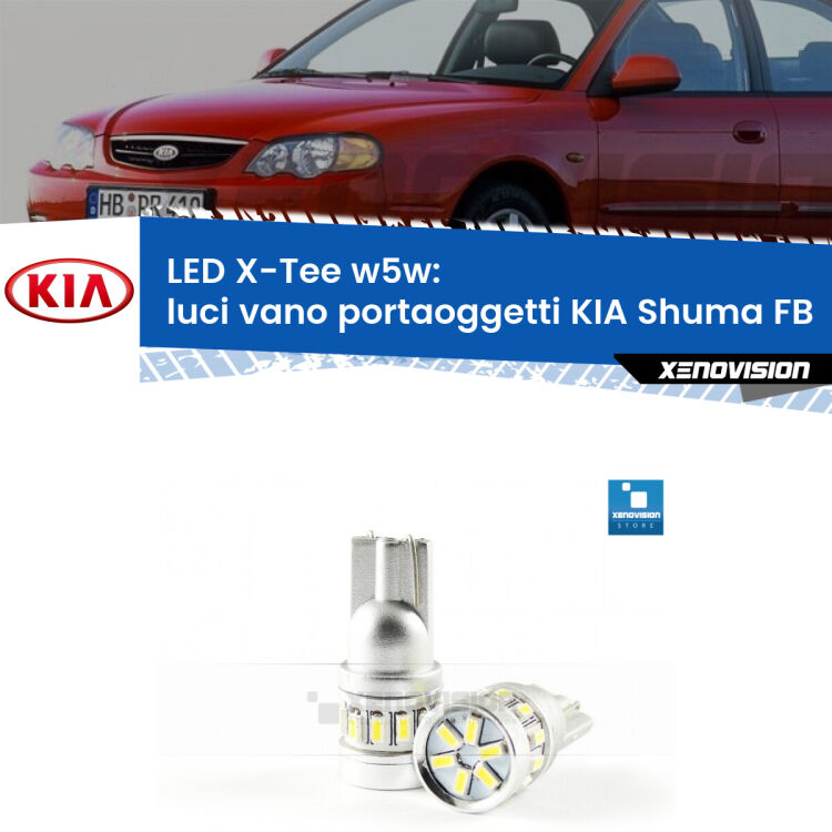 <strong>LED luci vano portaoggetti per KIA Shuma</strong> FB 1997 - 2000. Lampade <strong>W5W</strong> modello X-Tee Xenovision top di gamma.