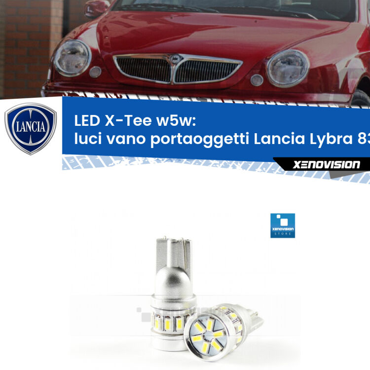 <strong>LED luci vano portaoggetti per Lancia Lybra</strong> 839 1999 - 2005. Lampade <strong>W5W</strong> modello X-Tee Xenovision top di gamma.