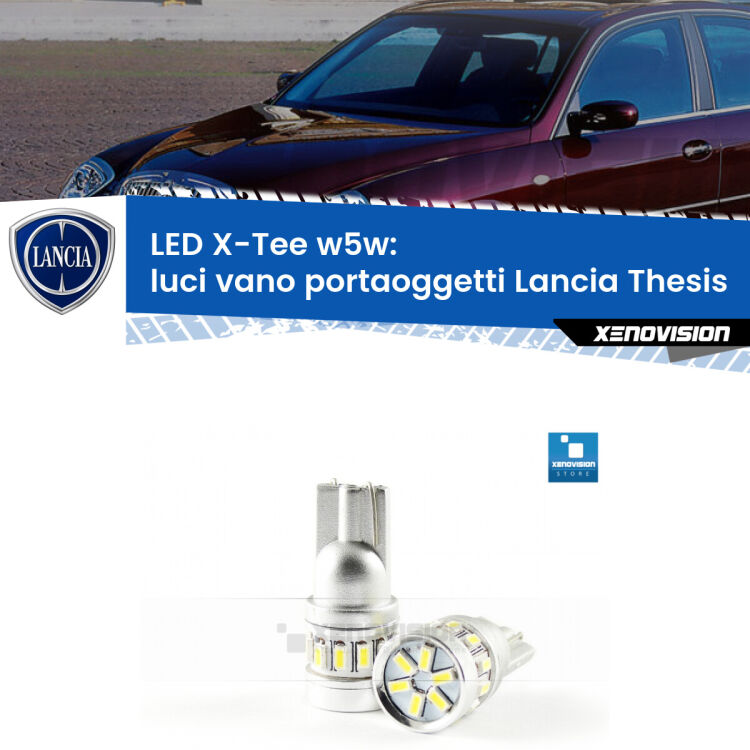 <strong>LED luci vano portaoggetti per Lancia Thesis</strong>  2002 - 2009. Lampade <strong>W5W</strong> modello X-Tee Xenovision top di gamma.