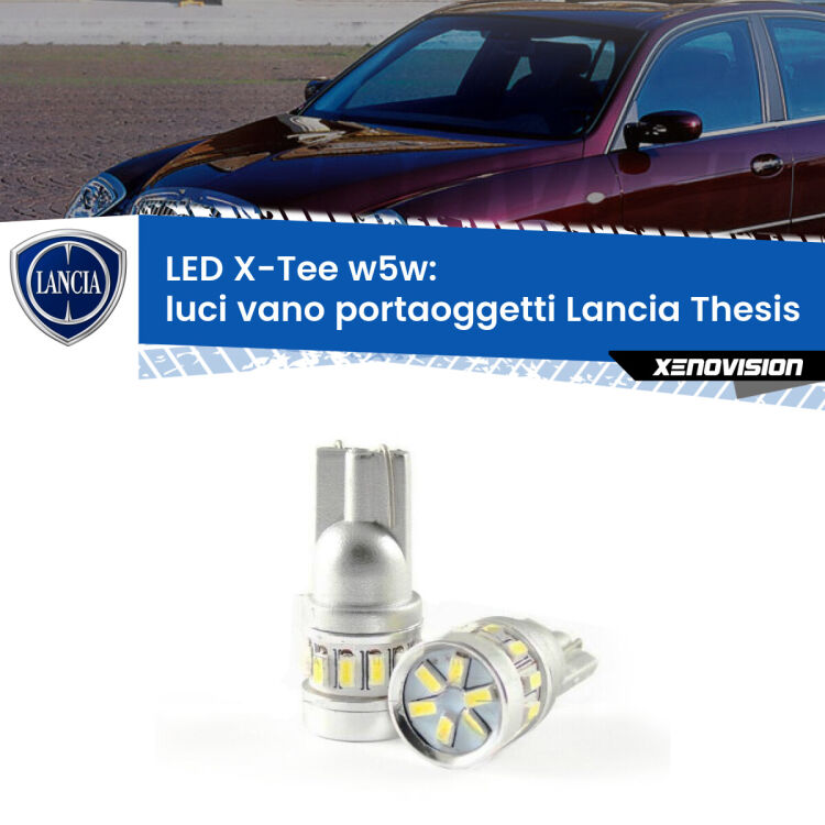 Luci Vano Portaoggetti LED per Lancia Thesis  2002 - 2009: W5W X-Tee <strong>LED luci vano portaoggetti per Lancia Thesis</strong>  2002 - 2009. Lampade <strong>W5W</strong> modello X-Tee Xenovision top di gamma.