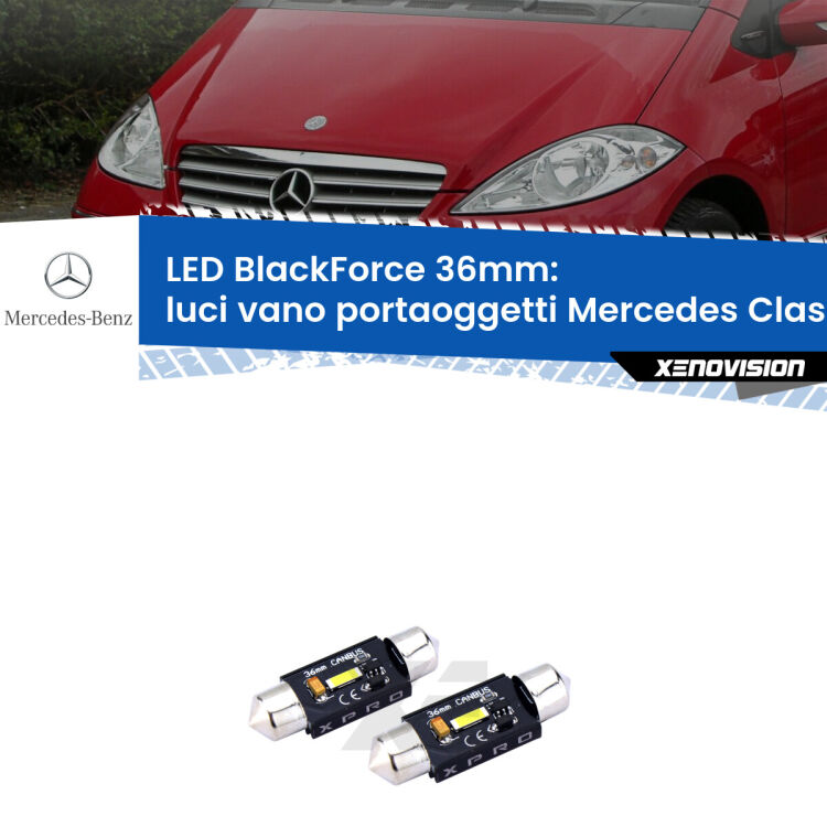 <strong>LED luci vano portaoggetti 36mm per Mercedes Classe-A</strong> W169 2004 - 2012. Coppia lampadine <strong>C5W</strong>modello BlackForce Xenovision.